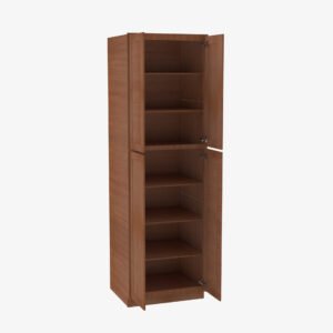 AR-WP2496B Four Door 24 Inch Tall Wall Pantry Cabinet with Butt Doors | Woodland Brown Shaker